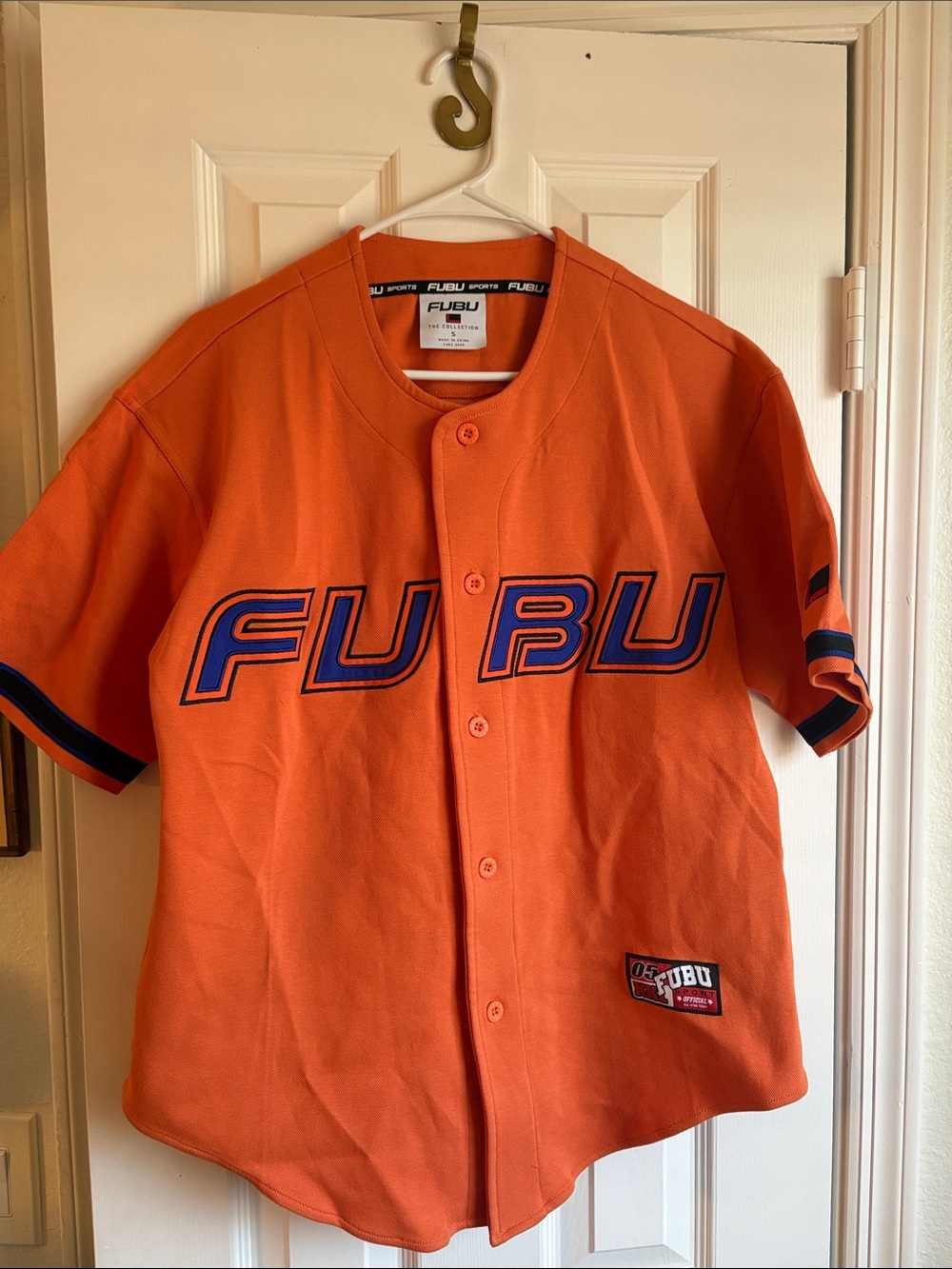 Vtg Fubu Jersey Mens XL The 05 Collection Baseball Button Up Shirt Orange